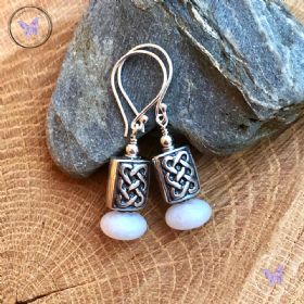 Silver Celtic White Agate Earrings